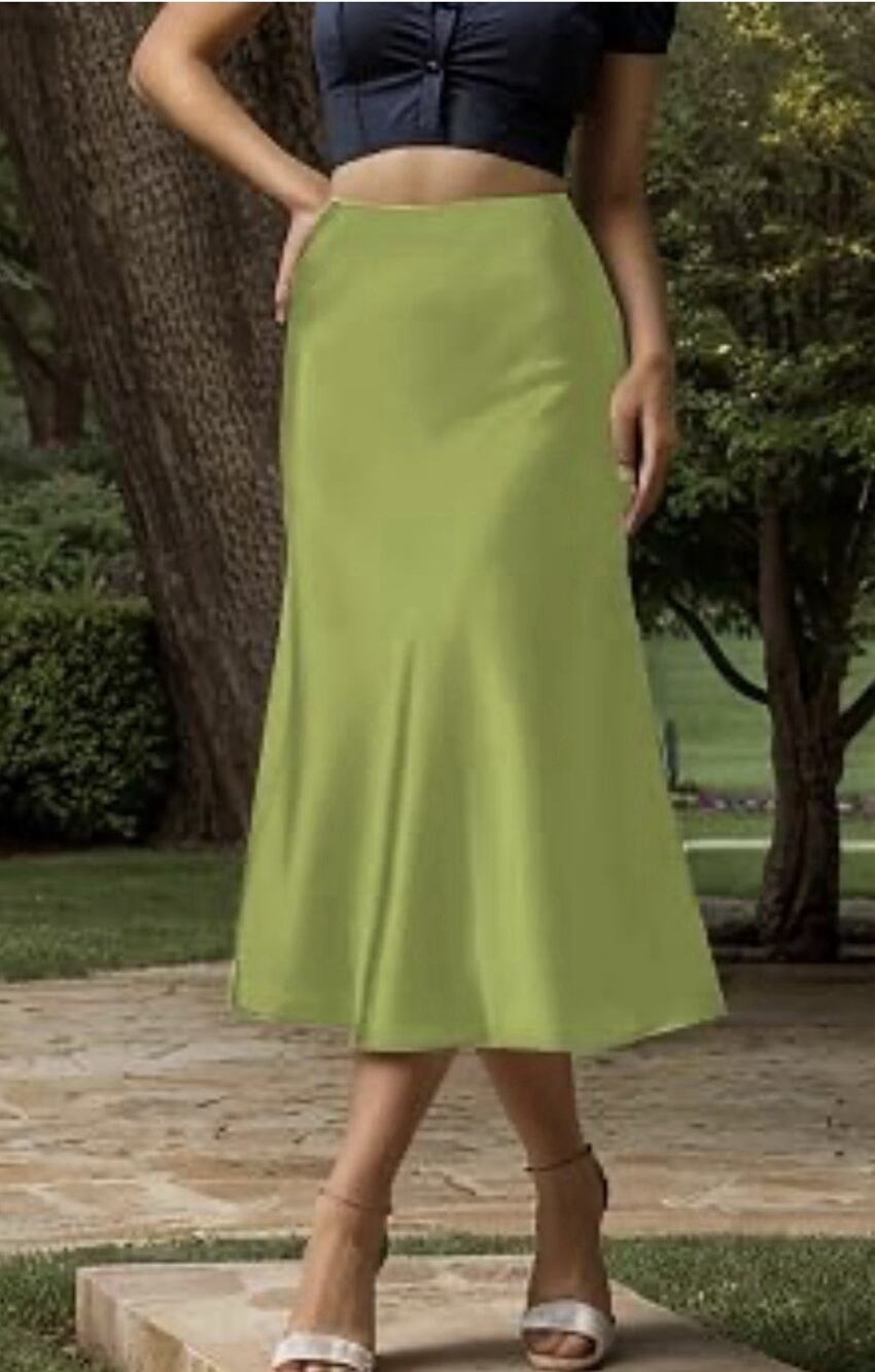 Modegal Women's Satin High Waist Midii Skirt Green M